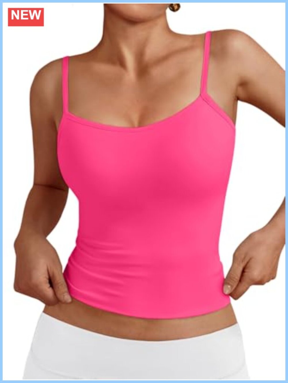 Adjustable Spaghetti Strap Square Neck Tank Top Sleeveless Knit Camisole